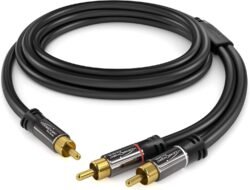 kabeldirekt 2m rca audio video cable/cord (subwoofer cable, 1 rca to 2 rca, subwoofers, av receivers, hi fi, digital & analogue, double shielded) pro series item id 346